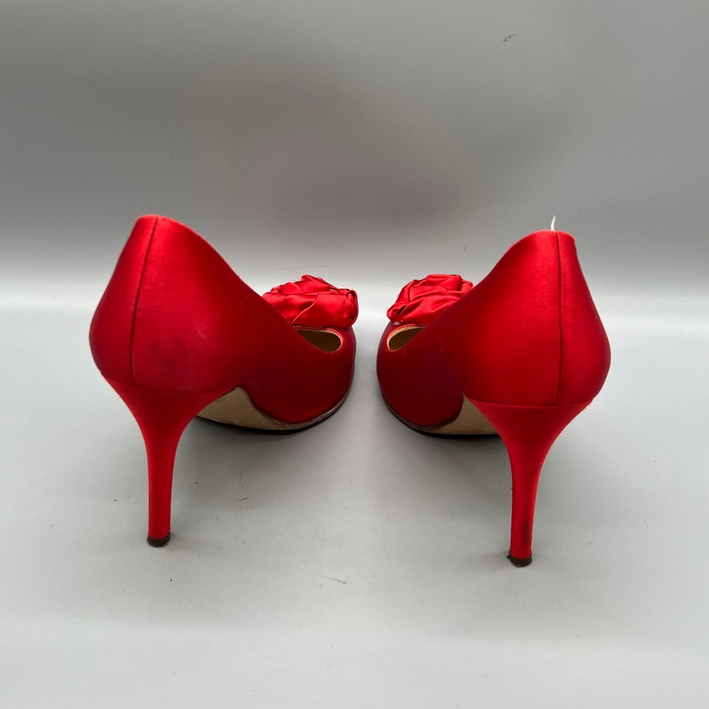 Kate Spade Shoes Womens 8.5 Red Satin Rosette Stiletto Heels Coquette Vtg Pumps - Picture 6 of 11